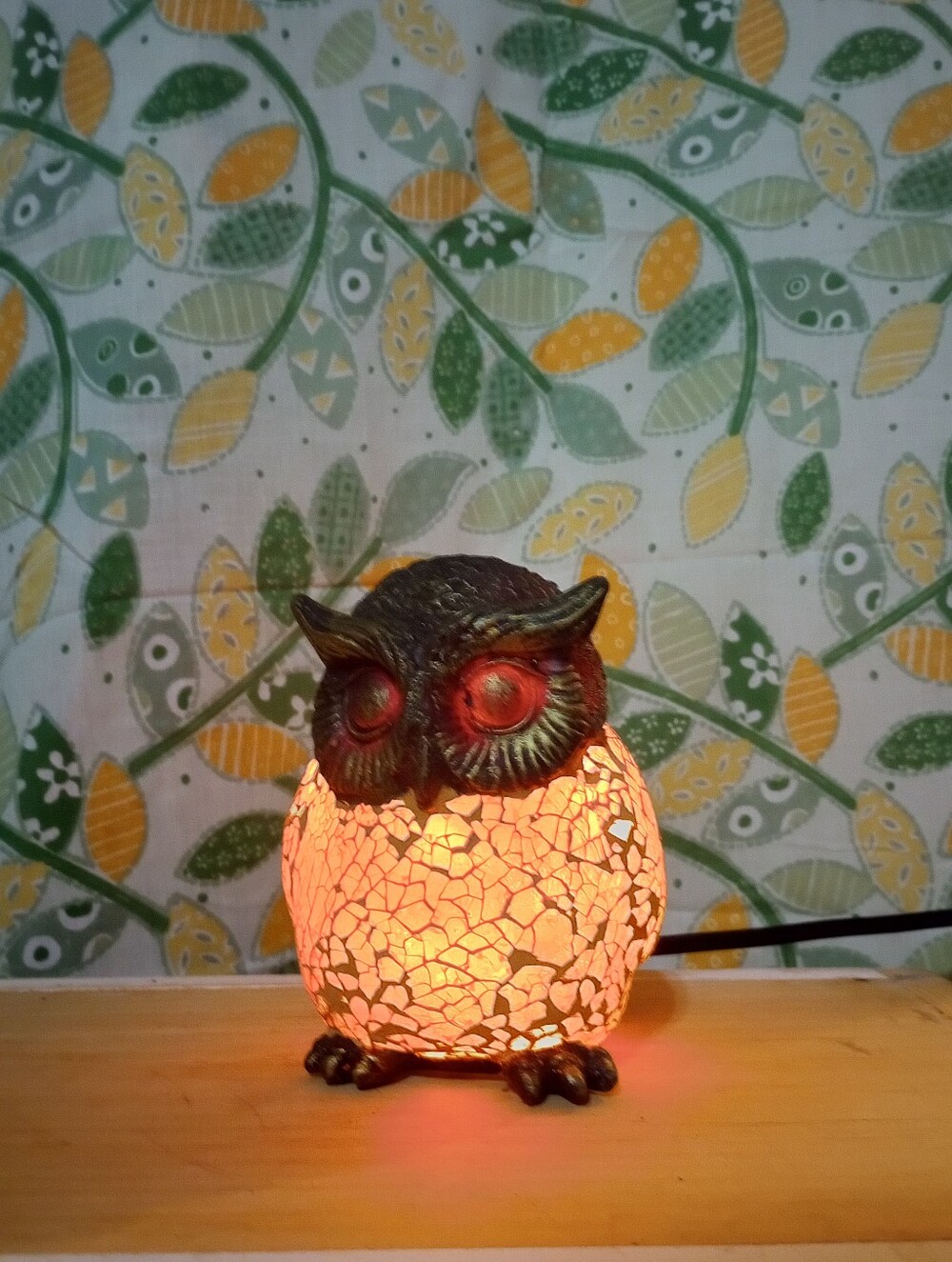 Decorative Owl Mosaic Table Lamp - Orange Glow